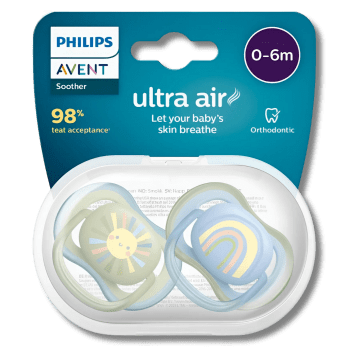 Puériculture : Sucettes Philips Avent Ultra Air 0-6 Mois (Lot de 2) Le lot de 2 sucettes Philips Avent Ultra Air 0 à 6 mois est spécialement conçu pour offrir à votre bébé un confort optimal tout en respectant sa peau délicate. Ces sucettes combinent innovation et design pour une expérience de succion agréable et saine, favorisant le bien-être de votre tout-petit dès la naissance.