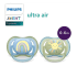 Lot de 2 sucettes Philips Avent Ultra Air 0-6 mois : tétine silicone orthodontique, aérations extra-larges pour peau sèche. Boîtier stérilisant inclus